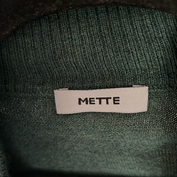 METTE Merino Wool 1/4 Zip Polo Mock neck Sweater Forest Green Large - Picture 5 of 7